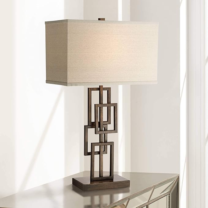360 Lighting Kory Modern Industrial Table Lamps 26 1/2" Tall Set of 2 Dark Bronze Metal Sculptural Stacked Geometric Rectangular Shade for Bedroom Living Room House Home Bedside Nightstand Entryway