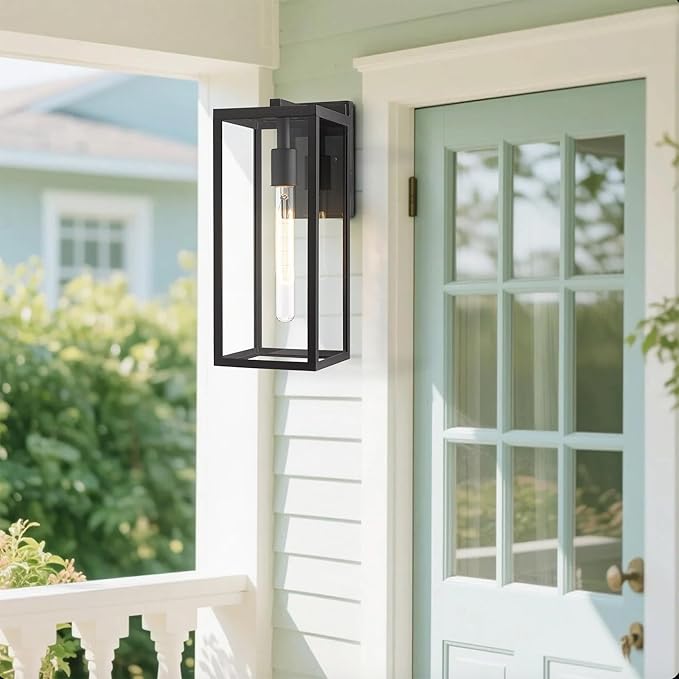 Bestshared Outdoor Wall Lantern, Anti-Rust Outdoor Wall Sconce Light Fixtures, Front Door Mount Light, Exterior Lighting Fixture, Porch Lamp with Clear Glass (Black, 3 Pack)
