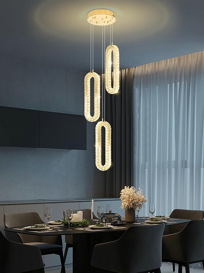 Modern Pendant Light for Kitchen Island Crystal Ring Chandelier Gold LED Pendant Lighting Fixture for Dining Room Kitchen Living Room Foyer Hallway Bedroom