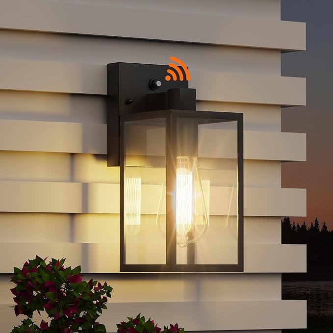 WIHTU Dusk to Dawn Outdoor Lighting Fixtures, Exterior Front Porch Light, Black Sensor Wall Sconce Lamp, Waterproof Wall Lantern, Anti Rust Outside Coach Lights for House, Doorway, Garage