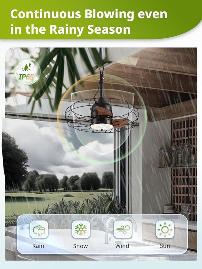Orison Gazebo Fan,Outdoor Ceiling Fans with Light for Patios and Remote,21'' Wet Rated Outdoor Hanging Fan for Gazebo, Plug in Caged Lighting for Pergola Canopy, 3 Color LED Light, Waterproof
