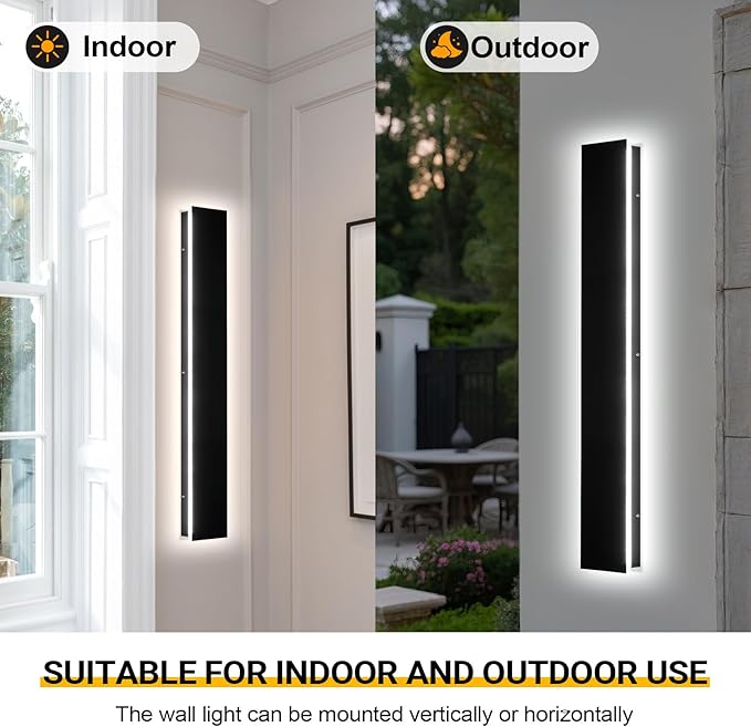 59in 2pcs Modern Outdoor Lights,Upgraded 4.72in Wide Exterior Light Fixtures Wall Mount,IP65 Waterproof Dimmable Black Modern Porch Lights Wall Sconce,LED Long Linear Outside Lighting for Garage,Patio