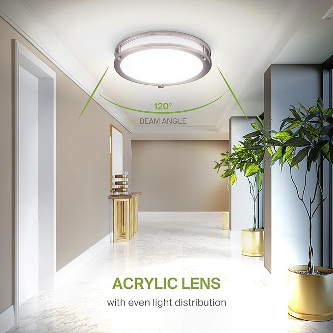 ASD LED 10" Round Flush Mount Lighting, Close to Ceiling Light Fixture | 3CCT, Dimmable, Energy Star, ETL Listed | 16W 1050LM 3000K-5000K 120V | Low Profile Double Ring Lamp | Nickel, 4 Pack