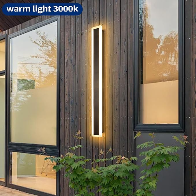 2 Pack 31.5inch Outdoor Wall Lights LED 3000K Outdoor Wall Sconce IP65 Waterproof Black Porch Lights for Garden Garage Patio