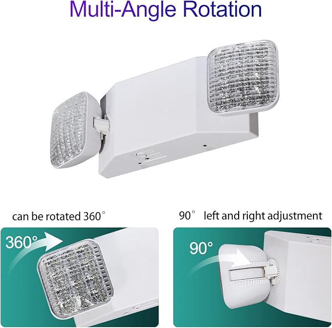 TANLUX LED Emergency Lights with Battery Backup, Two Head Adjustable Commercial Emergency Lights, UL Listed, AC 120/277V, Hardwired Exit Light Fixtures - 2 Pack (White)