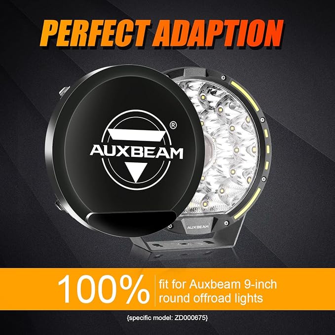 Auxbeam 9 Inch Black Protective Light Covers, Round Offroad Light Shield, Street Road Compliant, 9" Diameter Lens Cap, Snap-On Design, 2 Packs