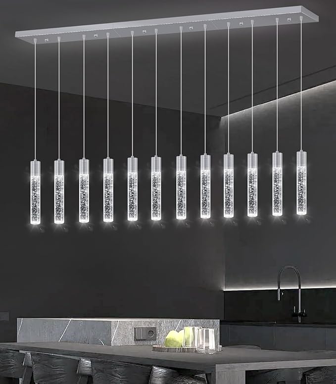 12-Lights Modern Crystal Chandeliers LED Pendant Light for Kitchen Island Dining Room Entrance Foyer Living Room Silver