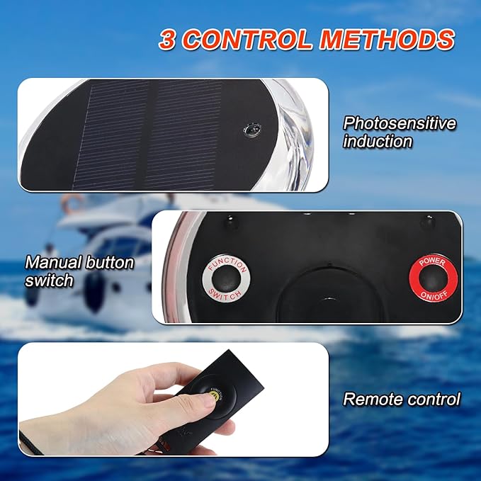 Outdoor LED Navigation Lights 6 Modes Multifunctional IP67 Waterproof Solar Charging Positioning Lighting for Sea Marine Vessels Yachts Docks Boats Pontoon