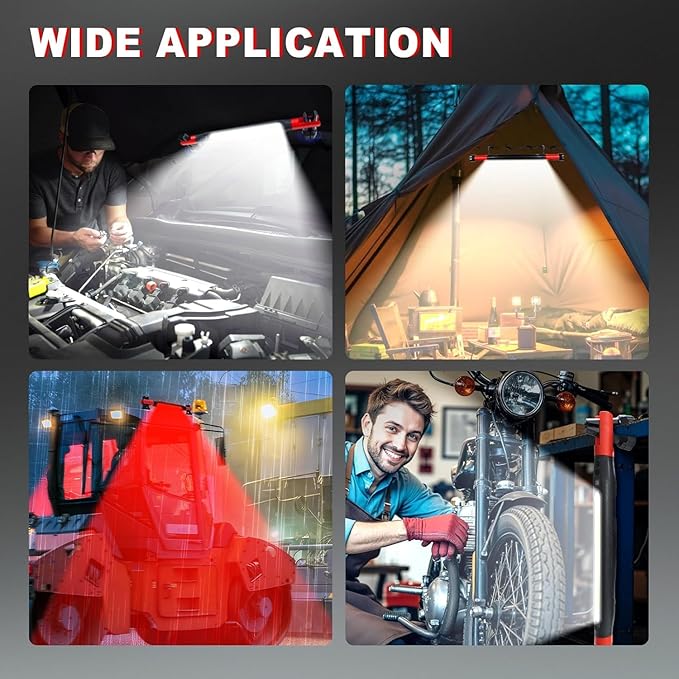 Magnetic Work Light 3000 Lumens, Rechargeable LED Flood Light with 180° Rotating Head & 360° Hooks, IP65 Waterproof Shatterproof Portable Spotlight for Camping, Emergency, Car Repair, Jobsite (2)