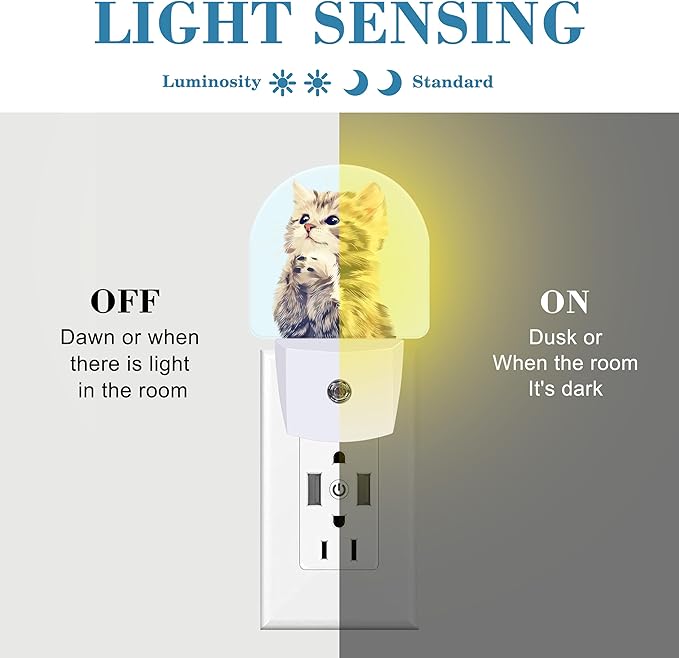 Night Light Plug into Wall Cute Praying Cat Night Light with Dusk to Dawn Sensor Night Light for Kid Girls Boys Women Men Room Decor, Hallway, Kitchen, Bathroom, Nursery, Stairs