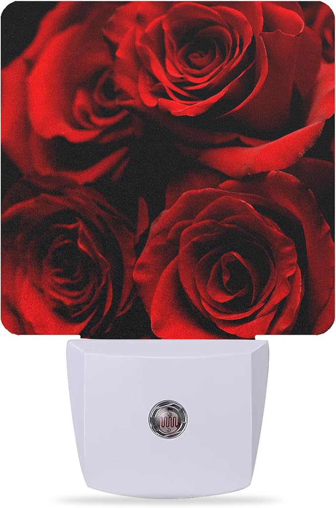 Rose Night Lights Plug into Wall Abstract Red Rose and Black Leaves Night Lights Dusk to Dawn Sensor Led Lamp for Women Men,Led Lights for Stairway/Hallway/Bedroom,0.5W
