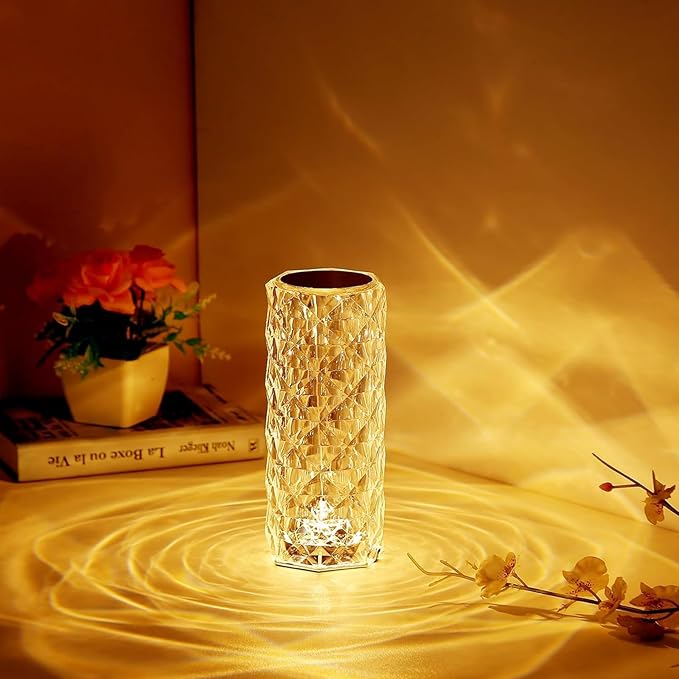 2Pack Crystal Table Lamp (Touch & Remote), 4 Modes 16 Color Changing Night Light, Rechargeable, Dimmable, RGB Rose Diamond Mood Lighting, Protable Cordless Desk Lamp for Bedroom Living Room Party