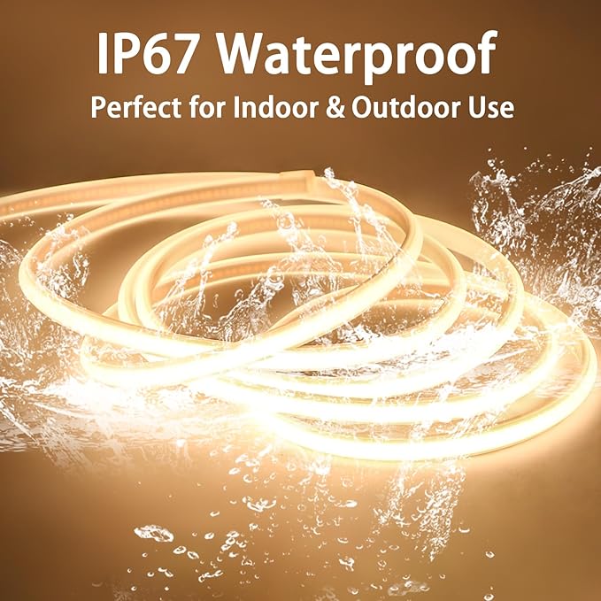 Waterproof LED Strip Lights 16.4 ft IP67 Cuttable Rope Lights 5M AC 110V 120V Light Stip 320LEDs 3000K Super Bright Warm White with US Plug for Bedroom Kitchen Under Cabinet Closet Mirror