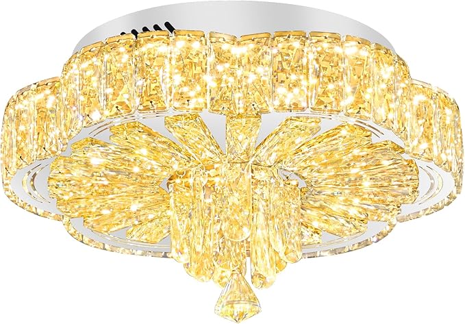 Modern Empire Crystal Chandelier Silver 16inches Crystal Raindrop Ceiling Light for Living Room Bedroom LED Infinity Dimmable 3000-6000K