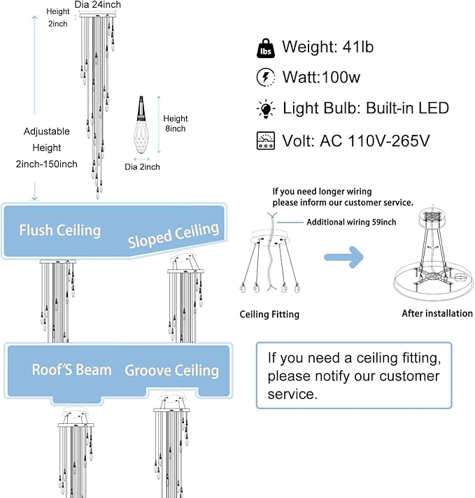 26-Lights Large Chandelier for High Ceiling Black Crystal Pendant Light Fixture Extra Large Chandelier for Staircase Foyer Villa Living Room