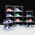 NYZE 12 Pack Acrylic Shoe Boxes Side Open, Clear Shoe Box Plastic Stackable, Shoe Storage Organizer with Magnetic Door, Shoe Display Shoe Containers with Lids Fits Up to Size 15