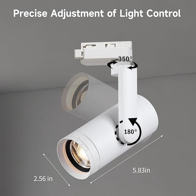 LED 12W Dimmable Track Lighting Heads with 10° to 55° Adjustable Beam Angle H Type 97 CRI 3000K Warm White Ceiling Spotlight for Accent Task Art, 1080lm, White