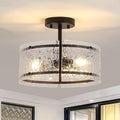 Black Semi Flush Mount Ceiling Light, 3-Light Foyer Lighting Fixtures, 12.6" Glass Hallway Entryway Ceiling Light Fixture for Dining Room Kitchen Bedroom Living Room