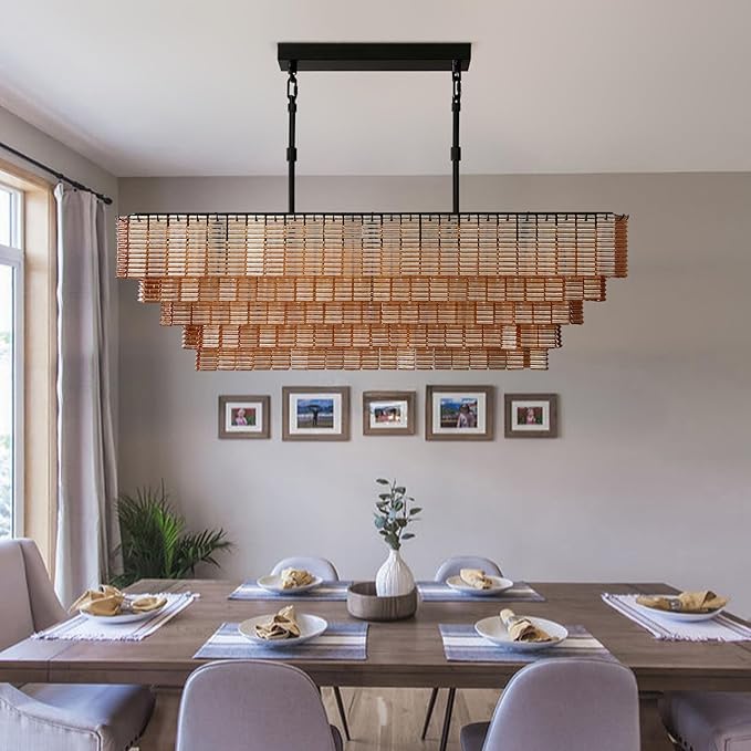 59" Rectangular Chandelier, 11-Light Amber Crystal Glass Chandelier for Dining Room, Luxury Black Pendant Light Hanging Light Fixture for Kitchen Island, Living Room, Foyer