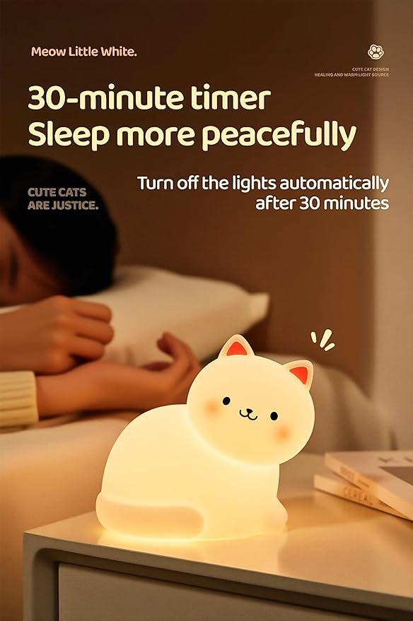 Night Light for Kids,7 Colors Cat Lamp,Cute Lamp Gifts ,Rechargeable Dimmable Silicone LED Nightlight,Timing Lamp for Nursery,Kawaii Cat Gift for baby,Portable,Birthday,Bedside Lamp,Kids Room Decor