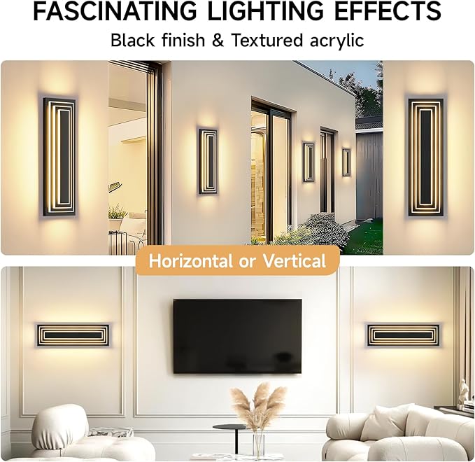 23.6 in Long Outdoor Wall Sconce,3-Tier LED Modern Exterior Wall Light,Matte Black Outdoor Garage Lighting Fixtures,Front Porch Patio Light Waterproof Acrylic Wall Lamp,36 W 3000K Warm White