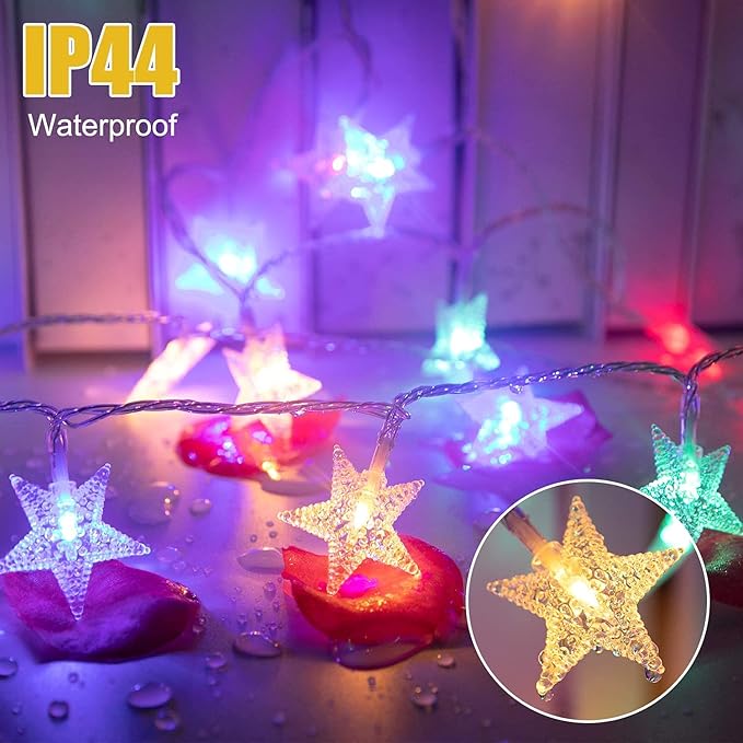 Minetom Star String Lights for Bedroom - 33 ft Plug-in Color Changing Star String Lights with Remote and Timer for Bedroom Tent Loft Bed Window Backyard Patio Porch Balcony Party Wedding, RGB