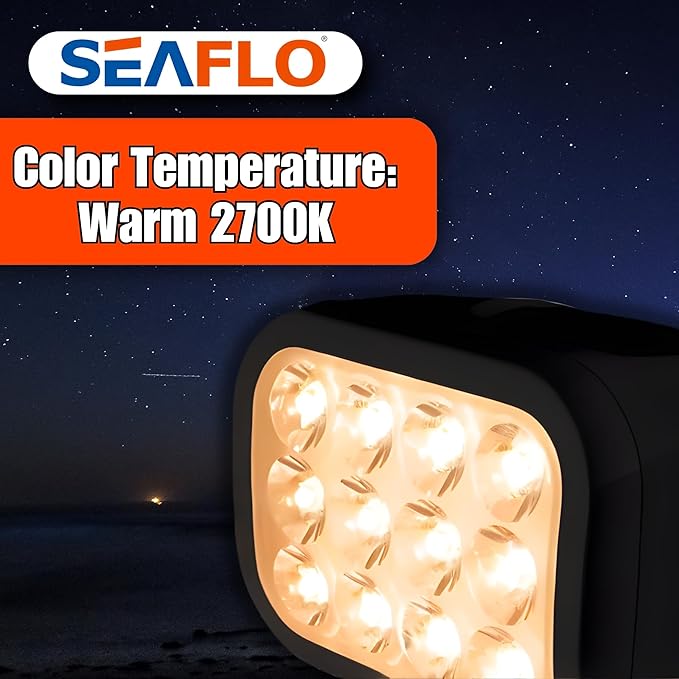 SEAFLO 360° Rotating Remote Control LED Searchlight, 10-30V, Auto-Reset, IP66 Waterproof, Marine Spotlight for Boats, Truck, Vehicles, CE & Rohs Certified (Wired Remote/Black//Warm Light 2700K)