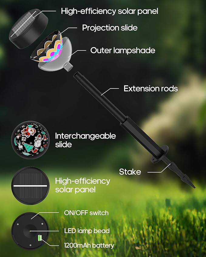 Solar Pathway Lights 8Pack, 1200mAh Solar Garden Lights 2 Themes (Christmas & Flower), Height-Adjustable, Waterproof LED Outdoor Projection Lights for Yard Lawn Backyard Walkway Landscape Decorative