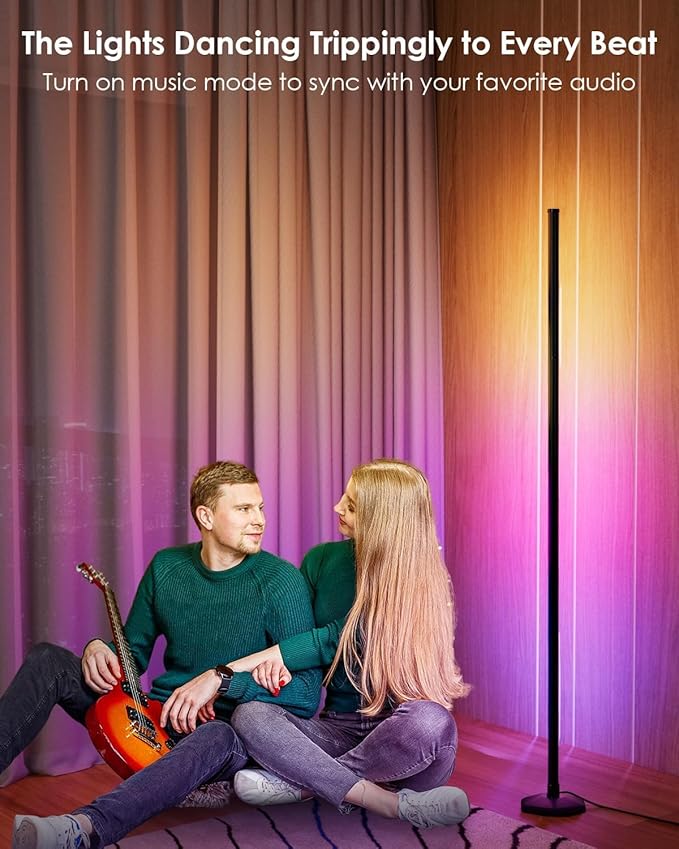 RGB Corner Floor Lamp, 65" Color Changing LED Corner Lamp with APP Control, Modern Standing Lamp with Music Sync and 16 Million DIY Colors, Heavy Base for Bedroom Living Room Gaming Room
