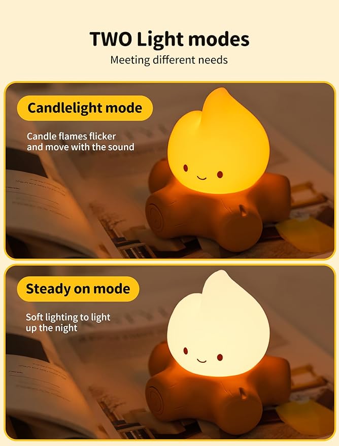 MASHI Table Decorations,Campfire Night Light,USB Rechargeable Flame Lamp,Silicone Cute Night Light for Kids, Dimmable Flameless Candles Light for Christmas Outdoor Indoor Decorative Lights