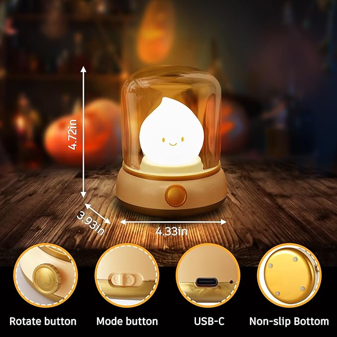 Ghost Campfire Night Light, Small Cute Desk Lamp, Dimmable Cordless Bedside Table Lamp, 2 Modes Rechargebale Battery Oprated Warm Night Light for Bedroom/Kids/Baby Nursery, Vintage Ambient Lighting