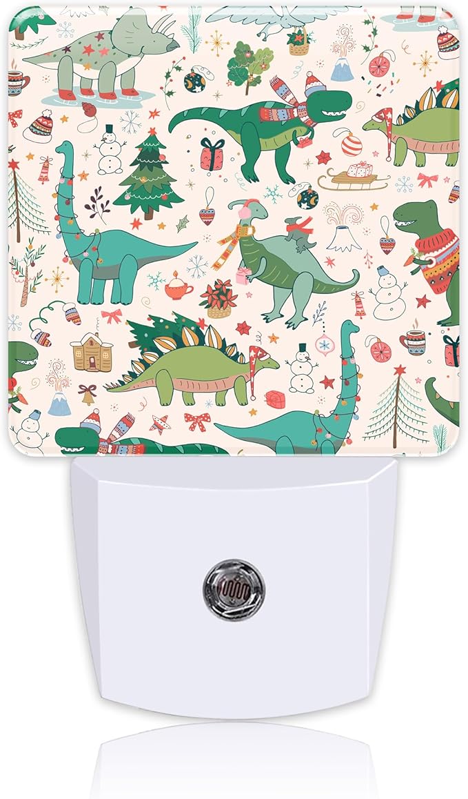 Cute Dinosaur Christmas Night Light for Kids, LED Night Light Plug into Wall with Dusk to Dawn Sensor for Girls Boys Women Men Room Decor, Hallway, Kitchen, Bathroom, Nursery, Stairs