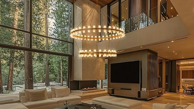 70 Inch Gold Wagon Wheel Chandelier with Crystal Shade, 2 Tier 120 Lights, Modern Farmhouse Style, Ideal for Dining Room, Kitchen, Entryways