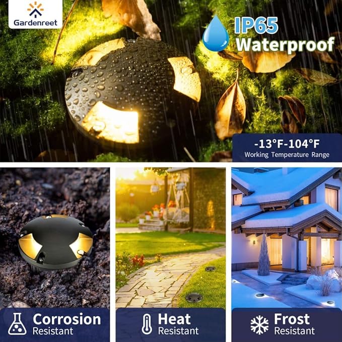 Gardenreet Outdoor Well Lights Low Voltage - Solid Brass Ip65 All Weather 12V Inground Lighting, LED Fixture, Antique Bronze for Garden House Path with 4000K Neutral White MR16 Bulb