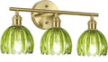 Vintage Bathroom Light Fixtures,3-Light Hardwired Vanity Lights with Green Tulip Glass Shade,Gold Bathroom Vanity Light for Mirror Restroom,E26 Socket,18.5 in(Bulbs Not Included)