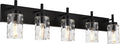BONLICHT Modern Bathroom Lighting Over Mirror 5-Lights Rustic Bath Vanity Wall Mounted Light Fixtures Black Farmhouse Wall Sconce Lamp with Clear Hammered Glass Shade for Kitchen Living Room Hallway