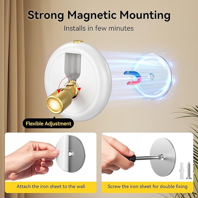 Rechargeable Battery LED Spotlight Indoor: Wireless Mini Art Accent Spot Lights with Timer Remote - Small Dimmable Uplight for Plants Display Painting Dartboard Artwork Portrait Closet (2 pack-white)