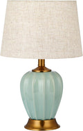 Vintage Ceramic Table Lamp for Living Room, 18.3'' Modern Ceramic Table Lamps for Bedroom, Brass Accents, Retro Bedside Nightstand Traditional Lamps, Classic Chinoiserie Green Lamp for Home Decor