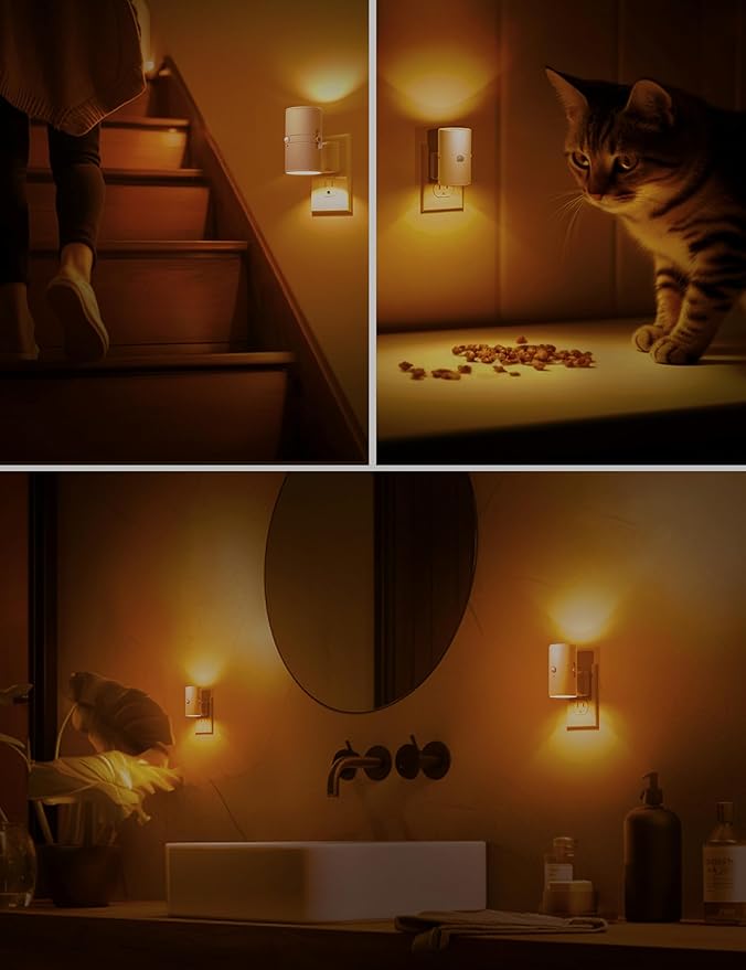 L LOHAS LED Motion Sensor Nightlight, Amber Night Light, [2 Pack] Motion Activated Night Light, Yellow Nightlights, Dimmable 0-100LM, Sleep Light for Bathroom Hallway Bedroom Stairway Kitchen