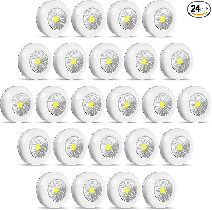 Macarrie 24 Pcs Push Tap Light 2.68" Mini Night Touch LED Puck Lamp Wireless Portable Under Cabinet 60 Lumens Battery Operated Stick On Lights for Counter Wall Closet Kitchen(White)