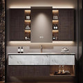 40 Inch Stripe Bathroom Vanity - Modern Luxury Floating Bathroom Vanity with Sink,Smart Defogging LED Mirror & Adjustable Mirror Panels,Textured Door and Ample Storage,Ambient Light Strip