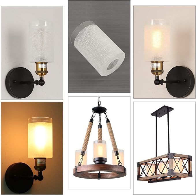 2 Pack White Linen Frosted Glass Lamp Shade, Cylinder Light Fixture Replacement Globe or Cover with 1-5/8-Inch Fitter for Pendant Light Chandelier Wall Sconce G0125