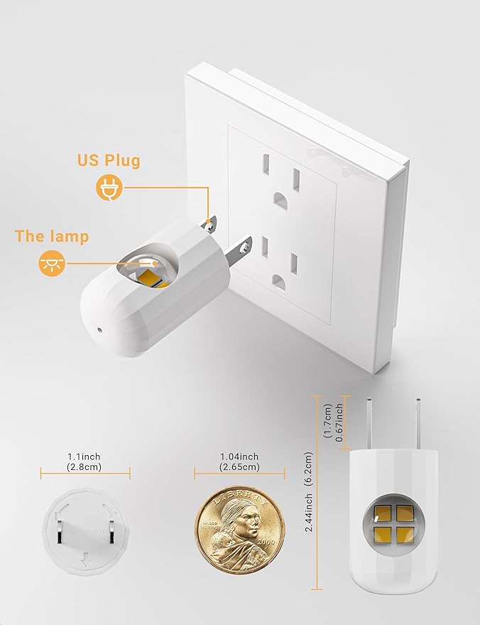 GEPLAD LED Night Light Plug-in Wall Outlet Light, 5000K Daylight,Ambient Lighting,Nightlight for Bedroom, Bathroom, Nursery, Hallway, Kitchen 6 Pack