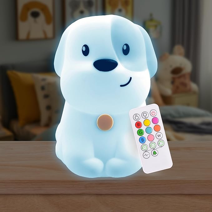 Lumipets Puppy & Cat Silicone Night Light Bundle | Cute Squishy Animal Night Lights for Kids | Silicone Nursery Lamp with Tap & Remote Control | Color Changing Portable Nightlights for Boys & Girls
