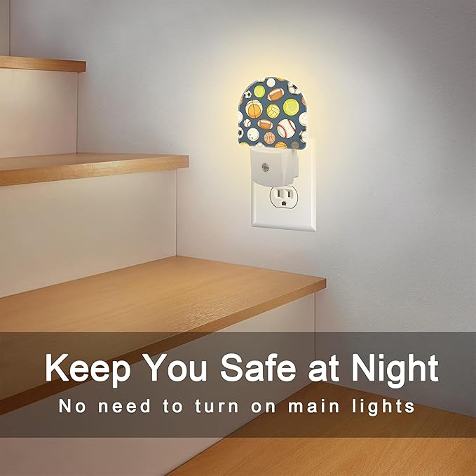 Retro Sports Balls Night Light, Colorful Balls Dusk to Dawn Night Light Plug in,0.5w Energy Saving Sleep Friendly NightLight for Kids Boys Girls Home Bedroom Living Room Kitchen Decor