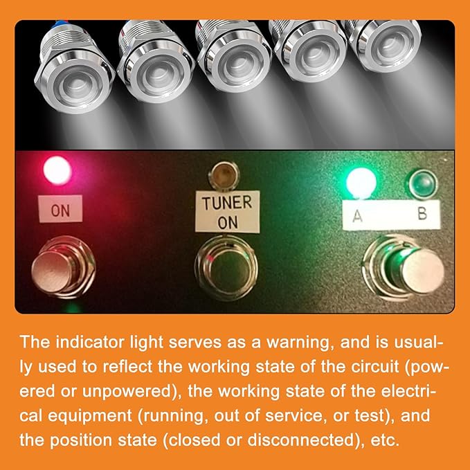 GASHER 5 PCS Energy Saving Indicator Light, LED Light 12V/24V/110V 20mA Panel Mount Light, Mounting Hole Size 12mm(1/2 inch) White LED (12V)