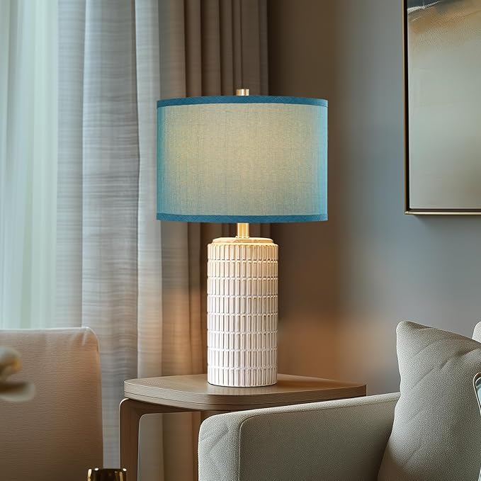 23" Modern Ceramic Nightstand Table Lamps Set of 2, Nautical Lamps for Bedroom Bedside, Side Table Lamps for Living Room, Dining Room, Office, 2 LED Bulbs Included (Blue)