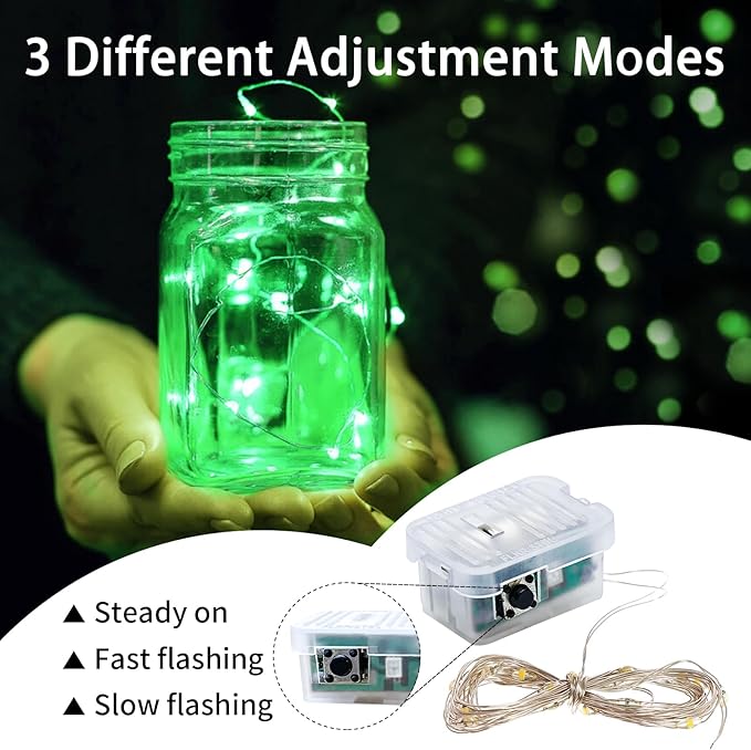 8 Pack Green Fairy Lights 7Ft 20 LED Twinkle String Lights 3 Modes Battery Operated Waterproof Firefly Starry for Mason Jar Party Wedding Christmas Valentines Day Table Centerpieces
