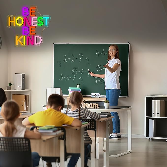 Be Honest Be Kind Neon Sign for Wall Decor Dimmable Inspirational Slogan Neon Light for Man Cave LED Sign for Classroom Office Bedroom Library Christmas Birthday Gifts Art Size 11.4 * 10.8In(WZCP307)