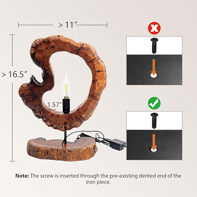 LAPTAIN Wood Table Lamp, Irregular Jujube Tree Wooden Bedside Lamp, Creative Home Decor Table Lamp, Bedside Night Light for Bedroom, Living Room, E12, ON-Off Button,Wood Base